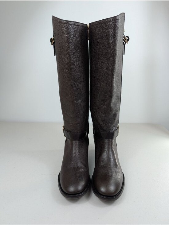 Tory Burch Shoes - Tory Burch Elina Riding boots brown leather gold tone logo turnblock size 8.5